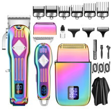 (Gradient Color) Set di 3 tagliacapelli elettrici interamente in metallo, rasoio rotante professionale per uomo
