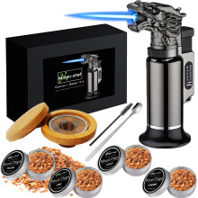 (K) Dispositif pour fumer les cocktails, coffret en bois de chêne avec couvercle à arômes