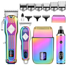 (973A Gradient Color) Set professionale 4 in 1 per uomo, comprensivo di tagliacapelli elettrico e rifinitore per naso.