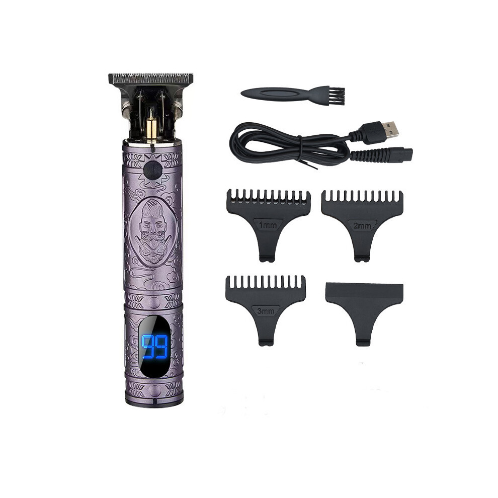 Purple/White () Lcd Digital Buddha Head Electric Hair Clipper T9, Gradient Carving Trimmer,