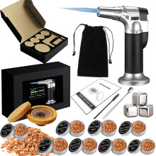 (C) Dispositif pour fumer les cocktails, coffret en bois de chêne avec couvercle à arômes