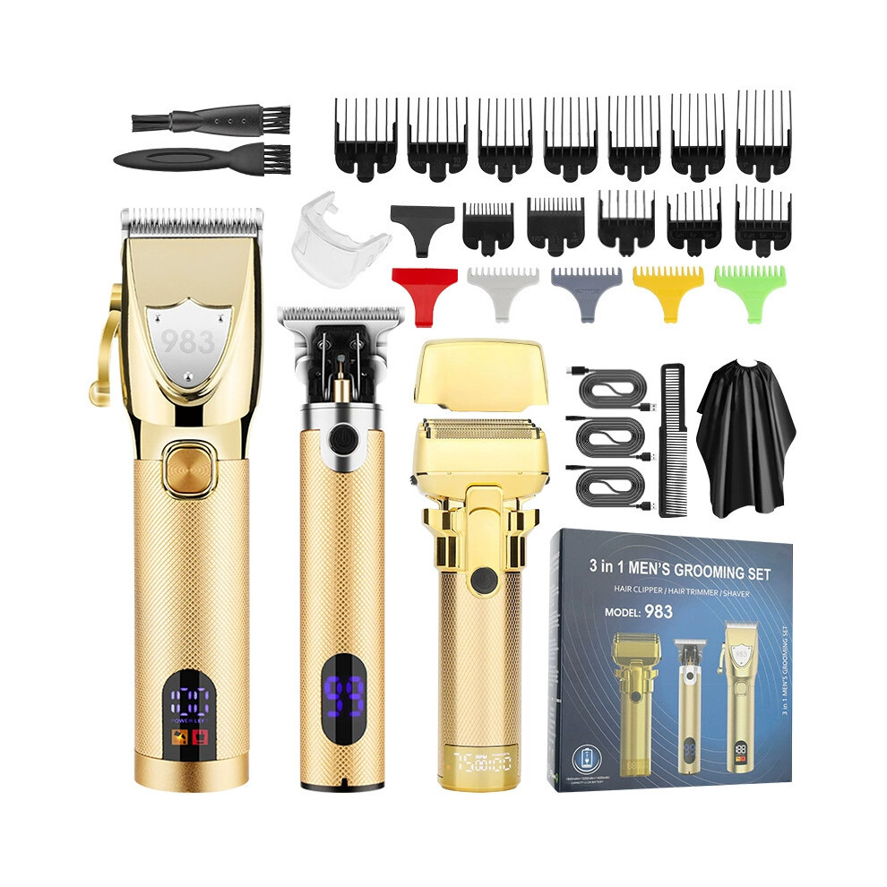 Gold (983 ) Mother Son Hair Clipper Set, Lcd Digital Display, Men's Oil Head Carving Clipper & Shaver