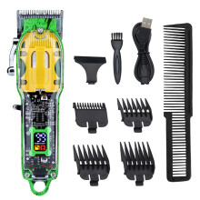 (Green) Tagliacapelli elettrico retrò trasparente con testina oliata, rifinitore professionale ad alta potenza con display digitale LCD.