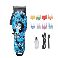 (Gradient Blue) Wiederaufladbarer Haarschneider im Retro-Graffiti-Stil, leistungsstarker und verstellbarer Herrentrimmer
