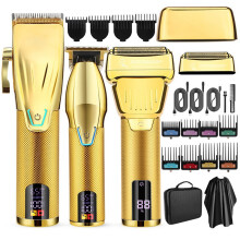 (362 Gold) Mor-sønn hårklippersett, LCD digital skjerm, herretrimmer og barbermaskin med oljebasert hodebunnsformingsfunksjon