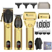 (103 Gold) Mor-sønn hårklippersett, LCD digital skjerm, herretrimmer og barbermaskin med oljebasert hodebunnsformingsfunksjon