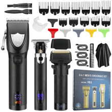 (983Black) Mor-sønn hårklippersett, LCD digital skjerm, herretrimmer og barbermaskin med oljebasert hodebunnsformingsfunksjon