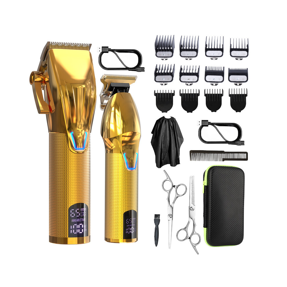 Gold (Lm-2027 ) Mother Son Hair Clipper Set, Lcd Digital Display, Men's Oil Head Carving Clipper & Shaver