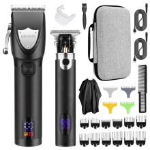 (LM-2033 Black) Mor-sønn hårklippersett, LCD digital skjerm, herretrimmer og barbermaskin med oljebasert hodebunnsformingsfunksjon