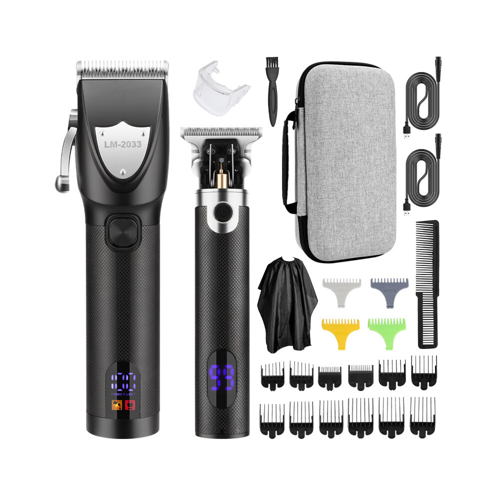 Black (Lm-2033 ) Mother Son Hair Clipper Set, Lcd Digital Display, Men's Oil Head Carving Clipper & Shaver