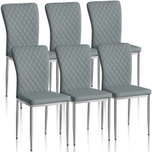 Set of 6 Dinning Chairs High Back PU Blue Grey
