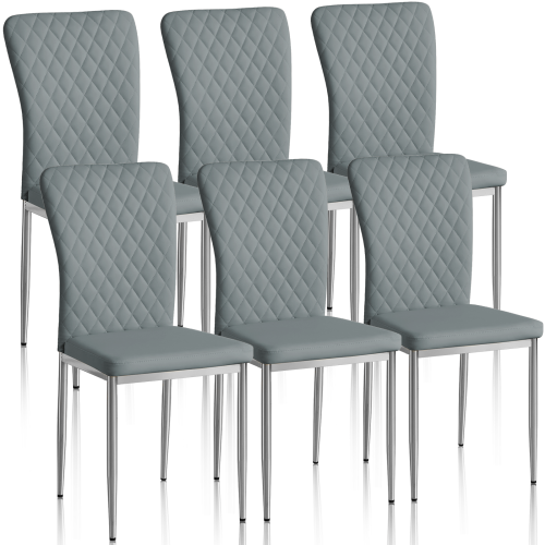 AINPECCA Set of 6 Dinning Chairs High Back PU Blue Grey