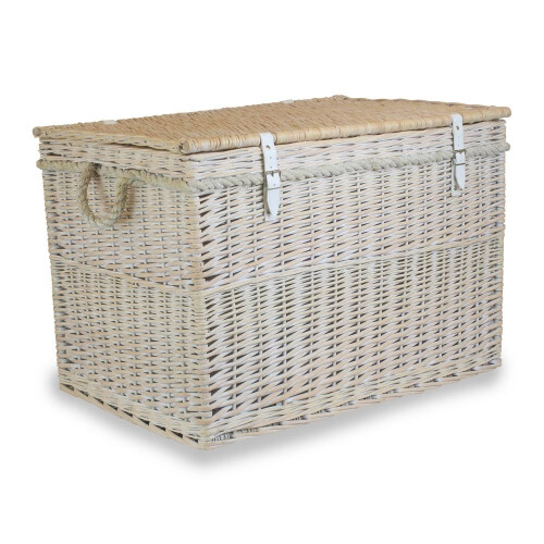 (Rose) Large Whitewash Finish Storage Wicker Basket 2