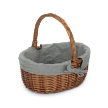 (Grey) Double Steamed Oval Wicker Shopping Basket