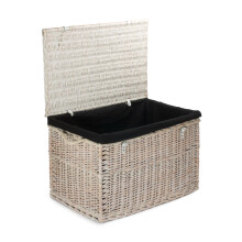 (White) Large Whitewash Finish Storage Wicker Basket