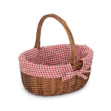 (Blue Checked) Double Steamed Oval Wicker Shopping Basket