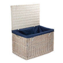 (Black) Large Whitewash Finish Storage Wicker Basket