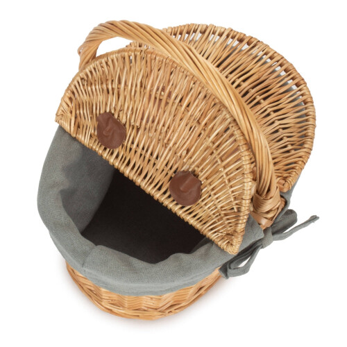 (Grey) Child's Lined Oval Lidded Shopping Basket