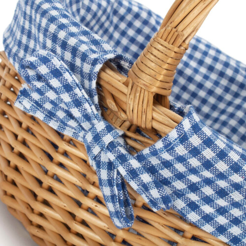 (Blue Checked) Full Buff Willow Childs Oval Wicker Shopping Basket