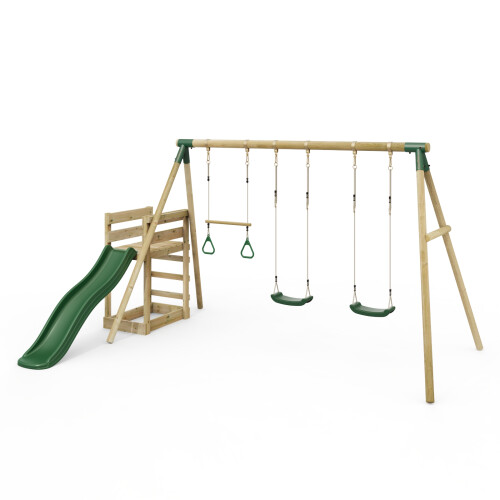 Rebo (Comet, Green) Rebo Wooden Swing Set plus Deck & Slide