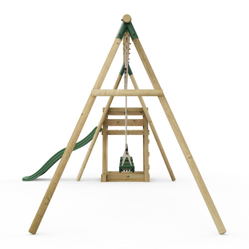 Rebo (Comet, Green) Rebo Wooden Swing Set plus Deck & Slide 1