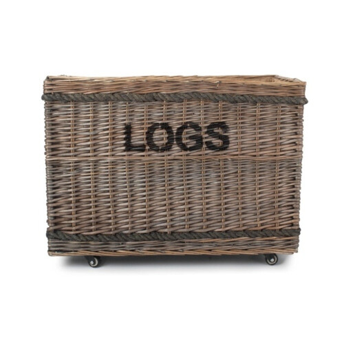Jumbo Wicker Log Basket on Wheels 1