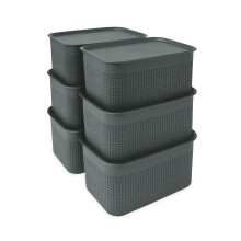 Cutii de depozitare cu capac, stivuibile, ventilate, set de 6