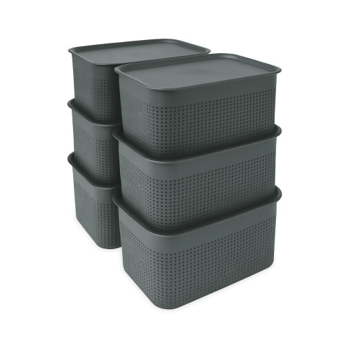Cutii de depozitare cu capac, stivuibile, ventilate, set de 6