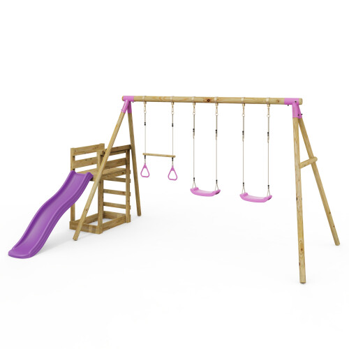 Rebo (Comet, Pink) Rebo Wooden Swing Set plus Deck & Slide