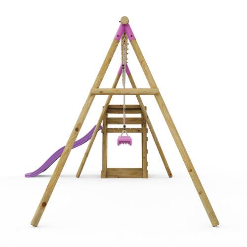 Rebo (Comet, Pink) Rebo Wooden Swing Set plus Deck & Slide 2