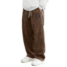 Mens Casual Corduroy Pants Elastic Waist-dark brown XL