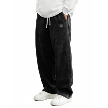 Mens Casual Corduroy Pants Elastic Waist Drawstring-Black XXL