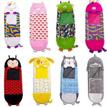 (Blue, 135*50cm) Grande feliz crianças desenhos animados sleepsacks pelúcia boneca travesseiro saco de dormir animal