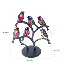 (6PCS-D, Acrylic) Novas flores e pássaros ornamentos decoração para casa metal criativo cor artesanato