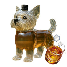 Decantador de vidro criativo em forma de cachorrinho, garrafa de uísque com tema animal, decantador divertido em forma de cachorro, mini