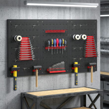 HOMCOM 28 Pcs Wall-Mounted Pegboard with Hooks and Storage Shelves