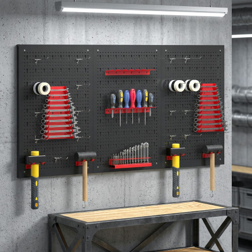 Homcom HOMCOM 28 Pcs Wall-Mounted Pegboard with Hooks and Storage Shelves