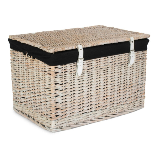 (Unlined) 60cm Whitewash Chest Wicker Storage Basket 2