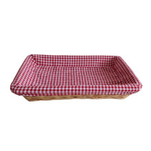 (Blue Checked) Flat Rectangular Wicker Tray
