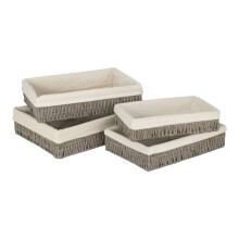 (Large) Rectangular Grey Straight-sided White Cotton Linen Paper Rope Trays