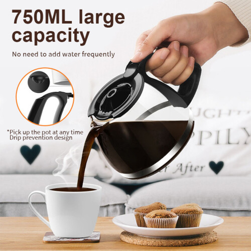 (Black, US Standard) US EU Standard Drip Coffee Machine Auto Coffee Maker Milk Tea Coffee Pot 2