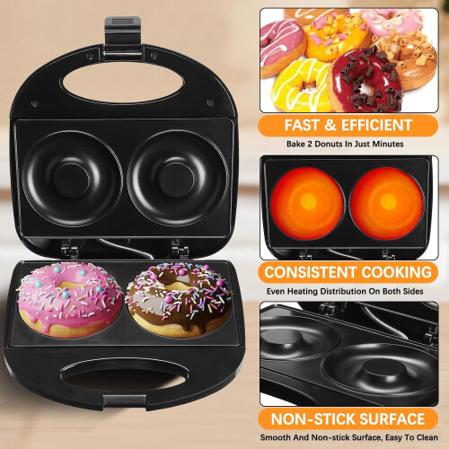 (Black, US Standard) Donut Maker, Large Donut Machine, Breakfast Maker, Viral Mini Cake Round Pancake Maker 2