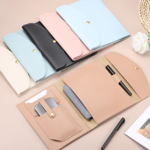 Triple-Fold Notebook Case Waterproof PU Leather Journal-Pink 2