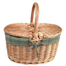 (Unlined) Large Light Steamed Oval Butterfly Lidded Wicker Picnic Basket