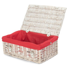 (Red) 35cm Whitewash Willow Wicker Picnic Basket