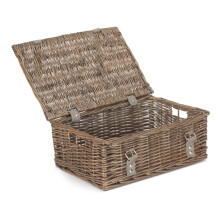 (Black) 36cm Antique Wash Willow Wicker Picnic Basket