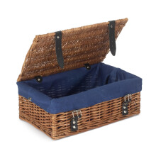 (Grey) 35cm Double Steamed Willow Wicker Picnic Basket