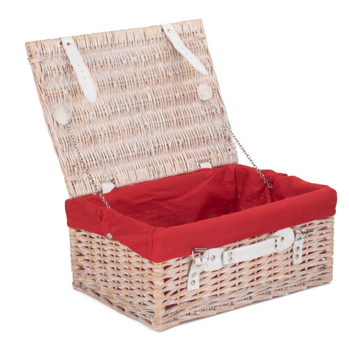 (Black) 41cm White Wash Wicker Willow Picnic Basket
