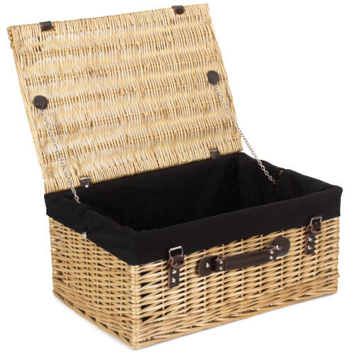 (Black Lining) 51cm Buff Willow Wicker Picnic Basket