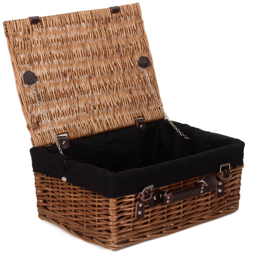 (Grey) 40cm Double Steamed Wicker Picnic Basket